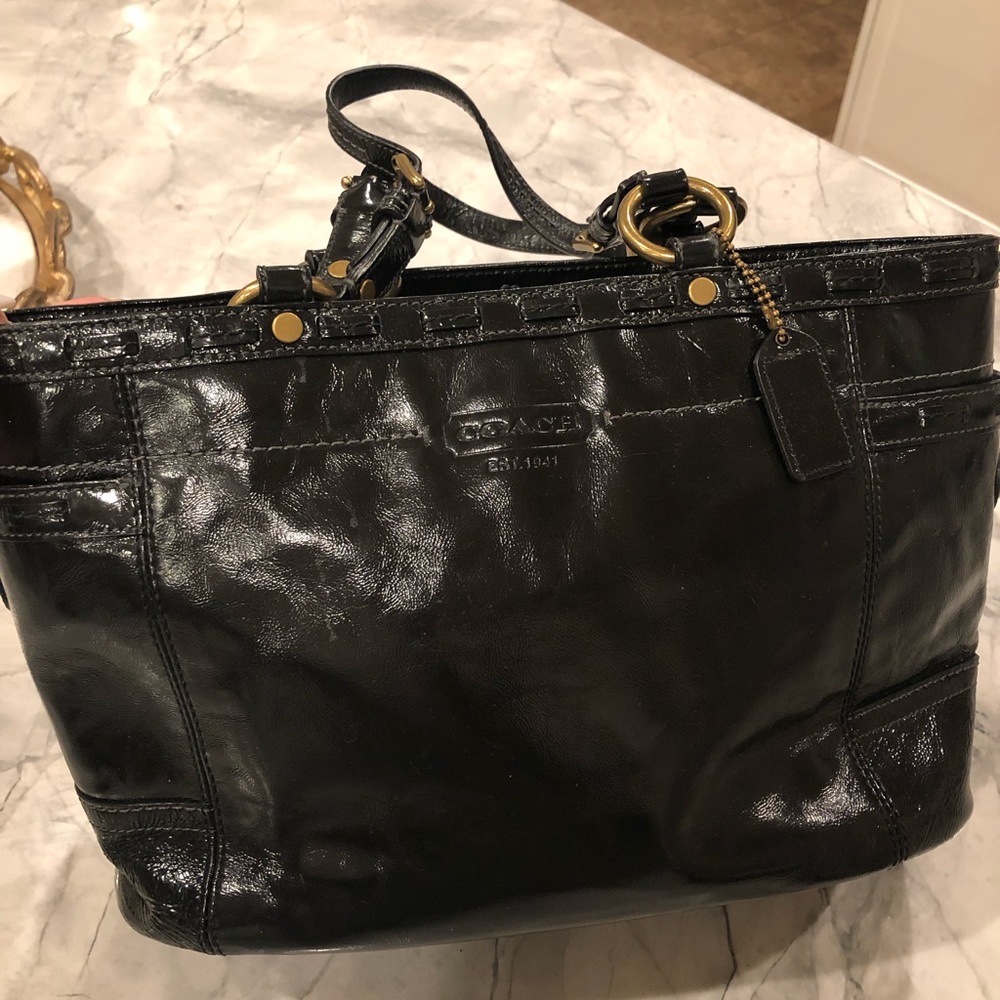 Coach black patent leather gallery tote bag